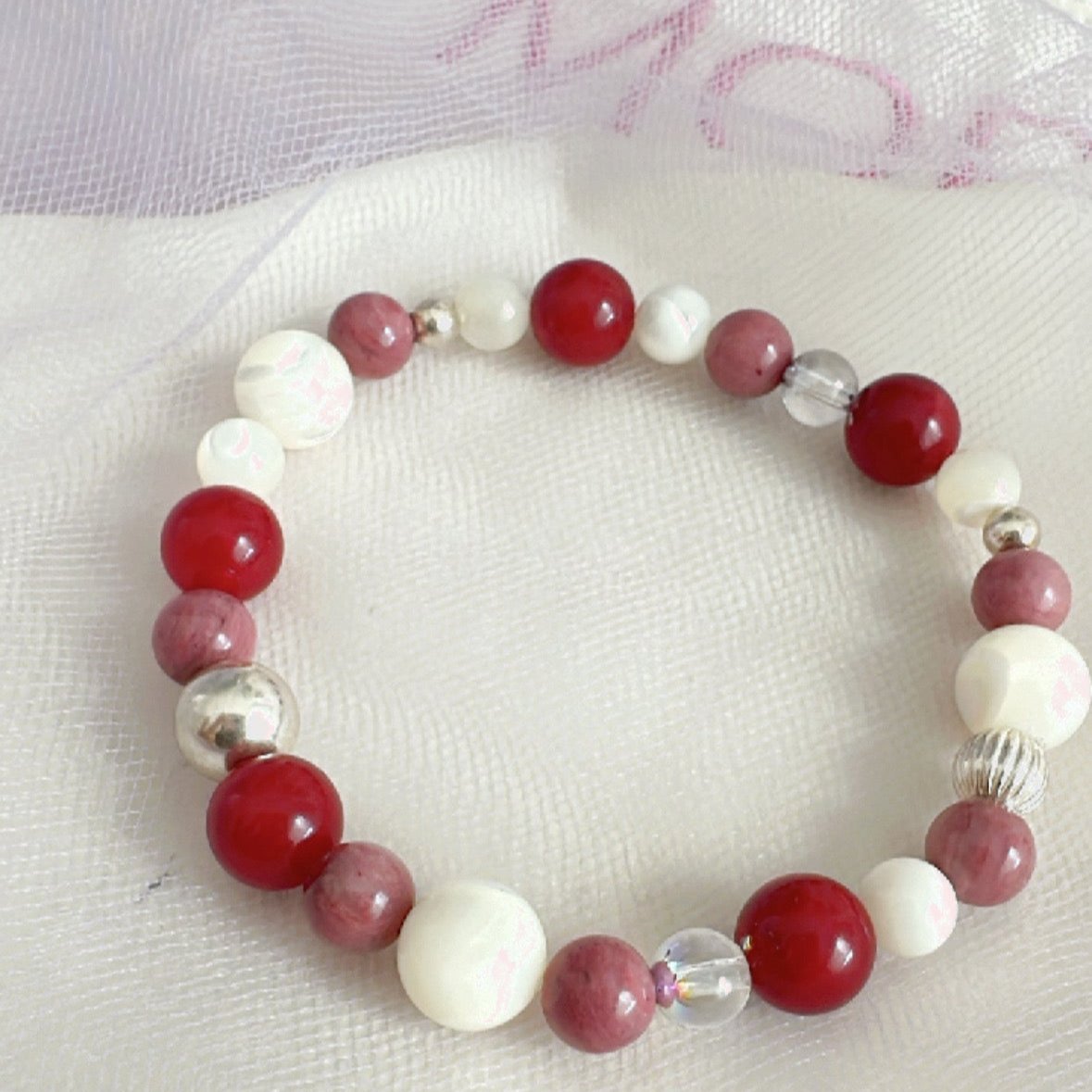 Pulsera elástica piedras, cristales y plata 925 (jaspe)