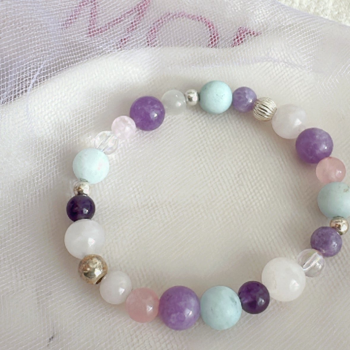 Pulsera elástica piedras, cristales y plata 925 (aguamarina)