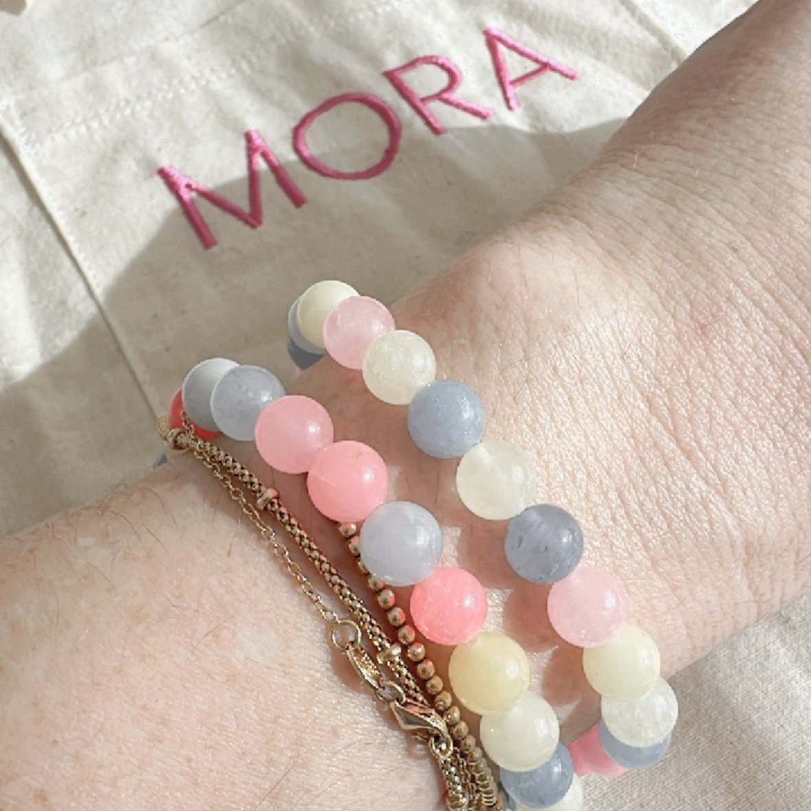 Pulsera elástica pastel 10mm + PLATA 925