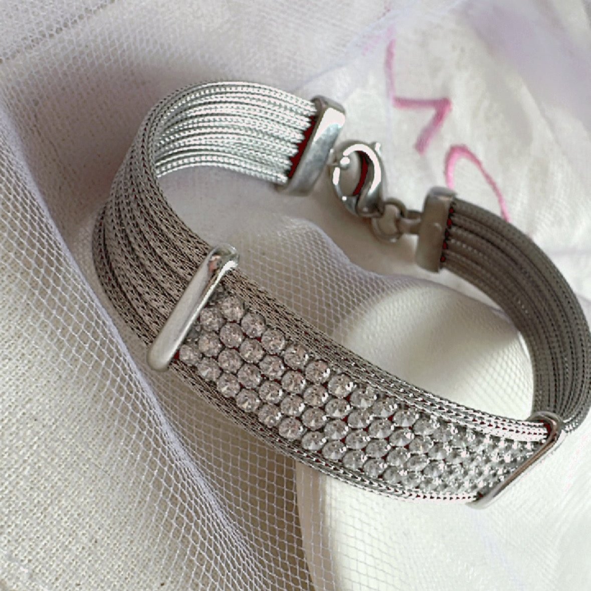 Pulsera chata plata 925 y zirconias