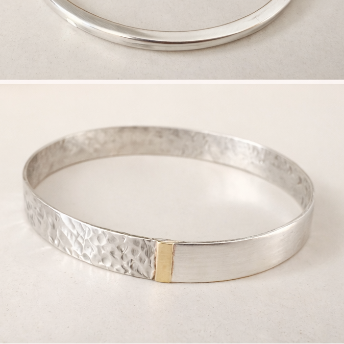 Esclava plata 925 martillada con oro (OP200)
