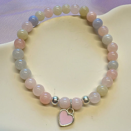 Pulsera elástica 6mm: dije corazón plata 925 y esmalte