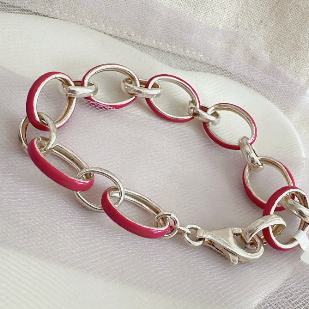 pb165 Pulsera plata eslabones fucsia (esmaltado)