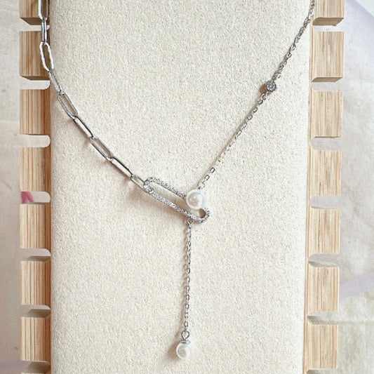 ps114 - Cadena Combinada Plata 925 y perla