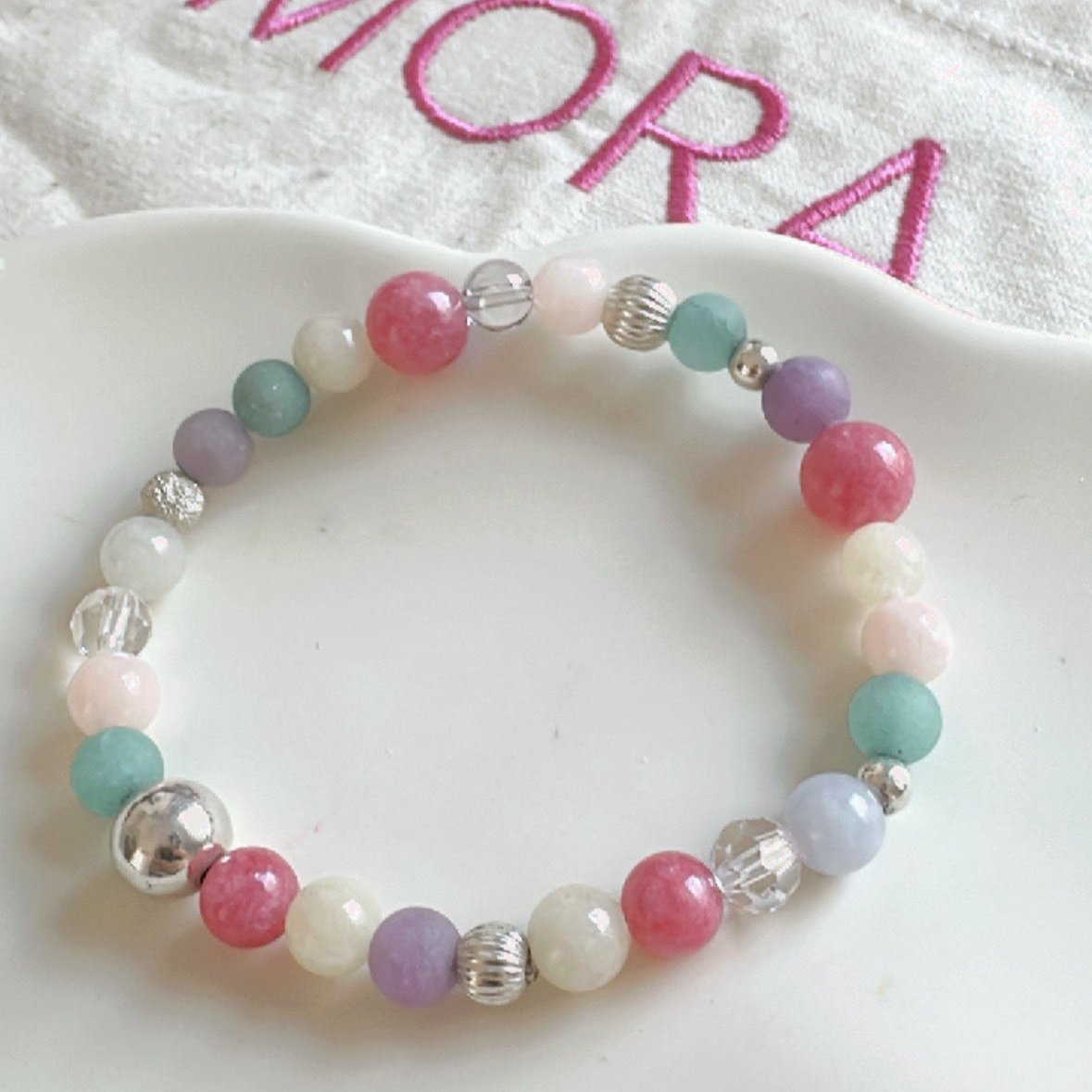 Pulsera elástica piedras, cristales y plata 925