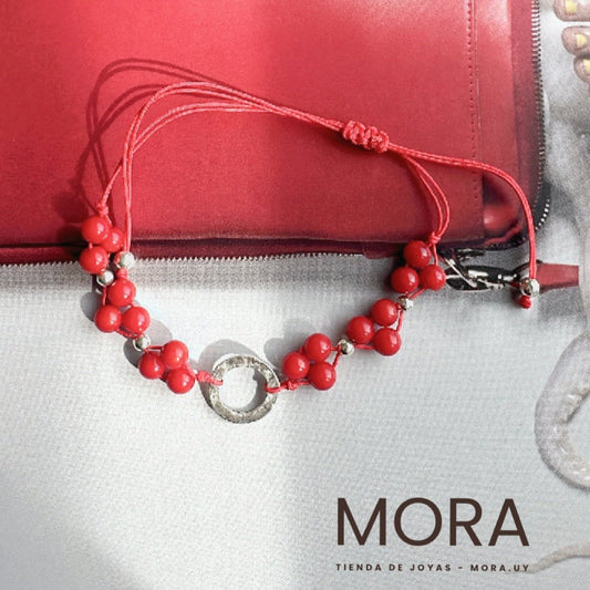 Pulsera plata 925 y coral rojo