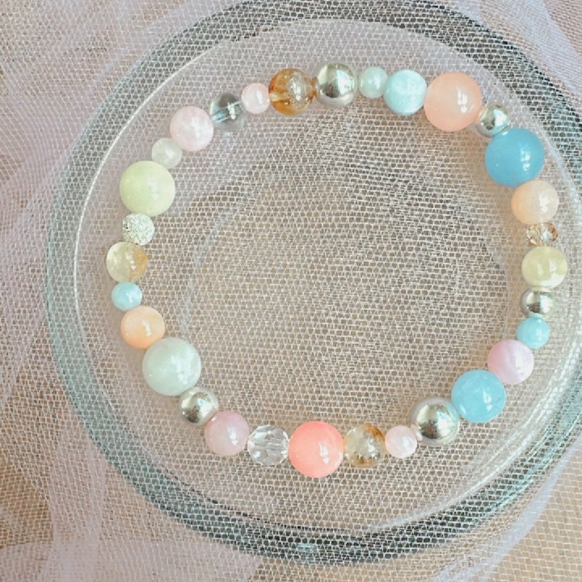 Pulsera Pastel: Swarosvki, plata 925 y piedras naturales