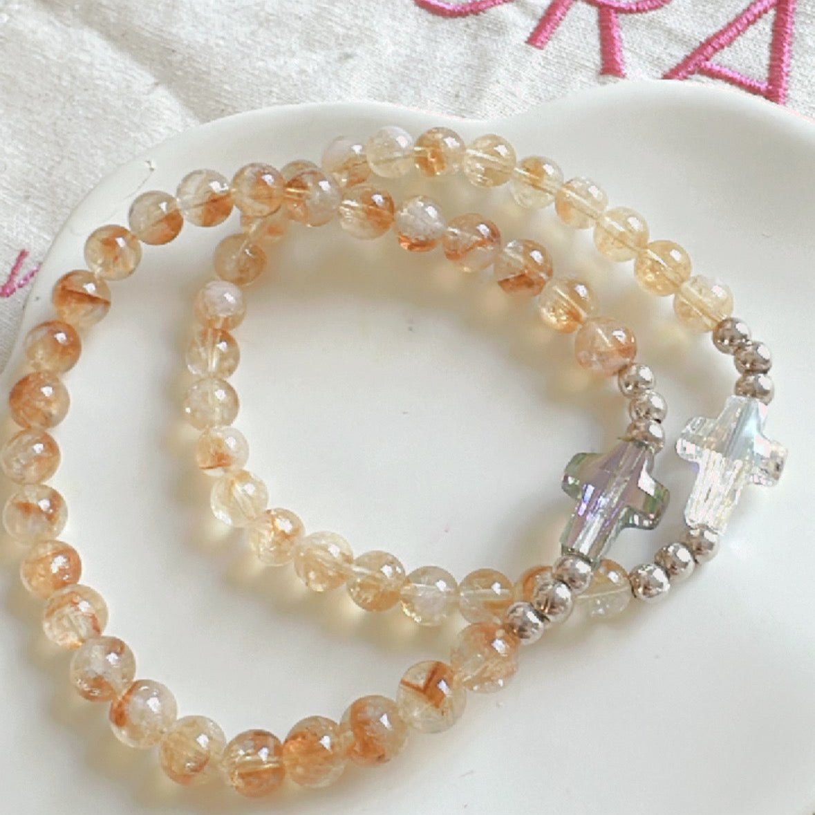 Pulsera cristal Swarovski, plata 925 y citrino.