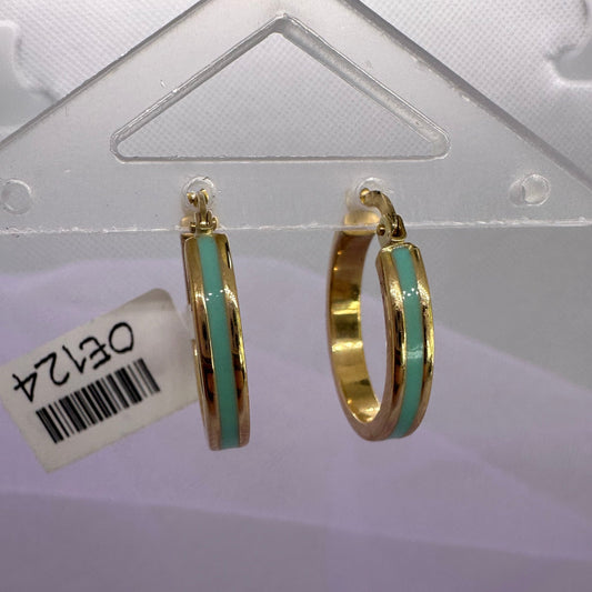Caravanas aros oro 18k esmalte turquesa